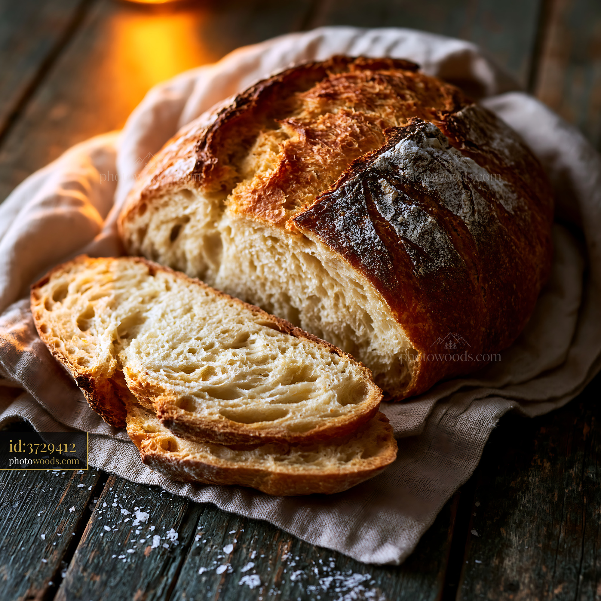 Sourdough Loaf Cut Open on a Rustic Wooden Table