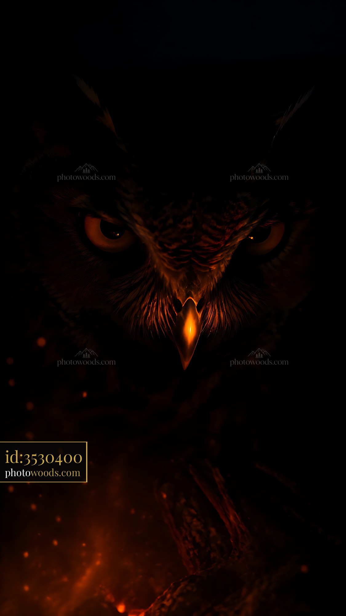 Owl Staring From Darkness, Highlighting Eyes and Feathers