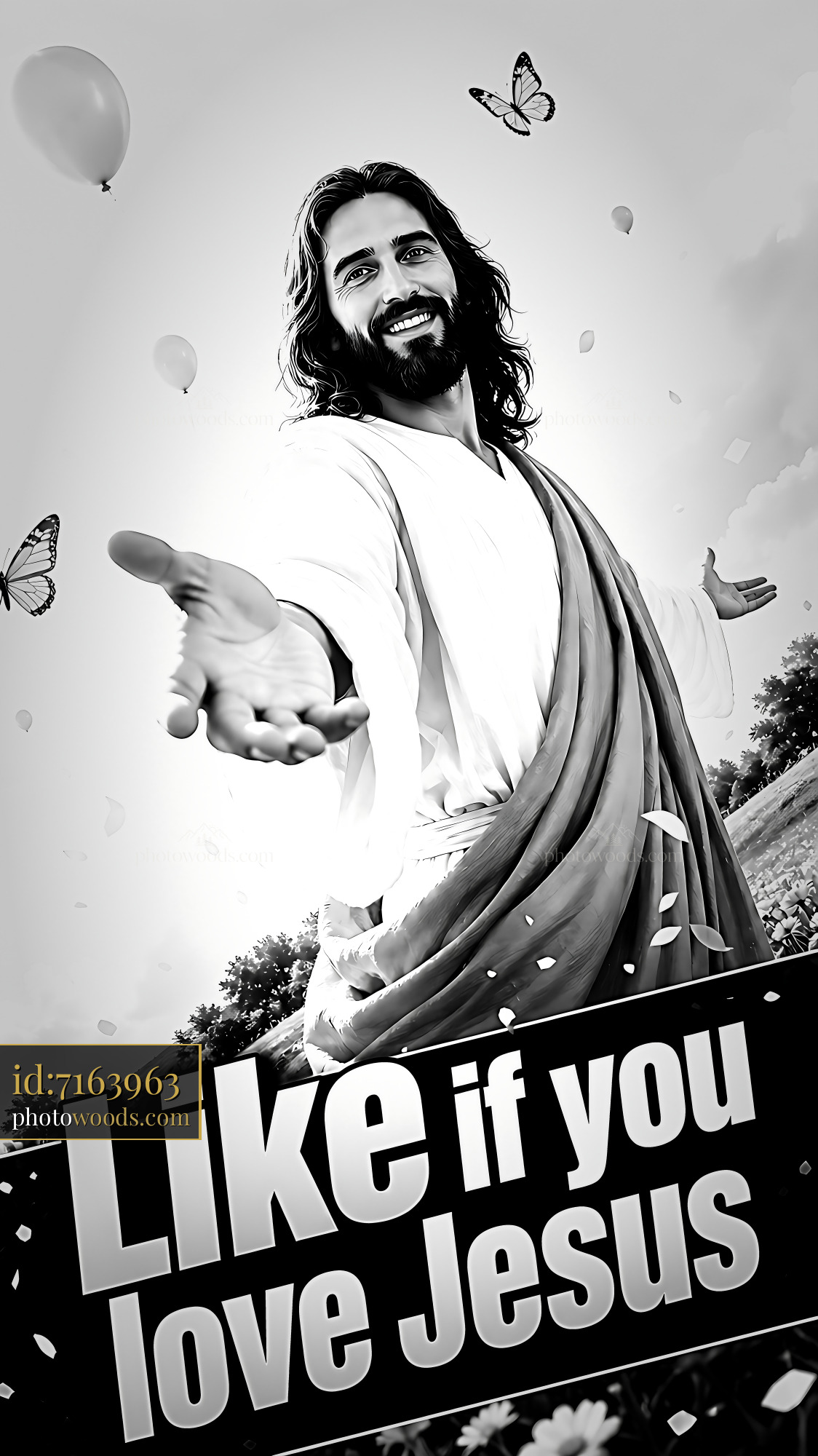 Jesus Offers His Hands to the Viewer in a Bright Outdoor Setting