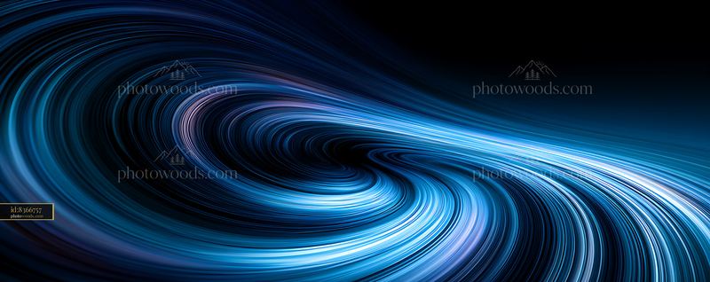 Abstract blue flowing light waves on dark background