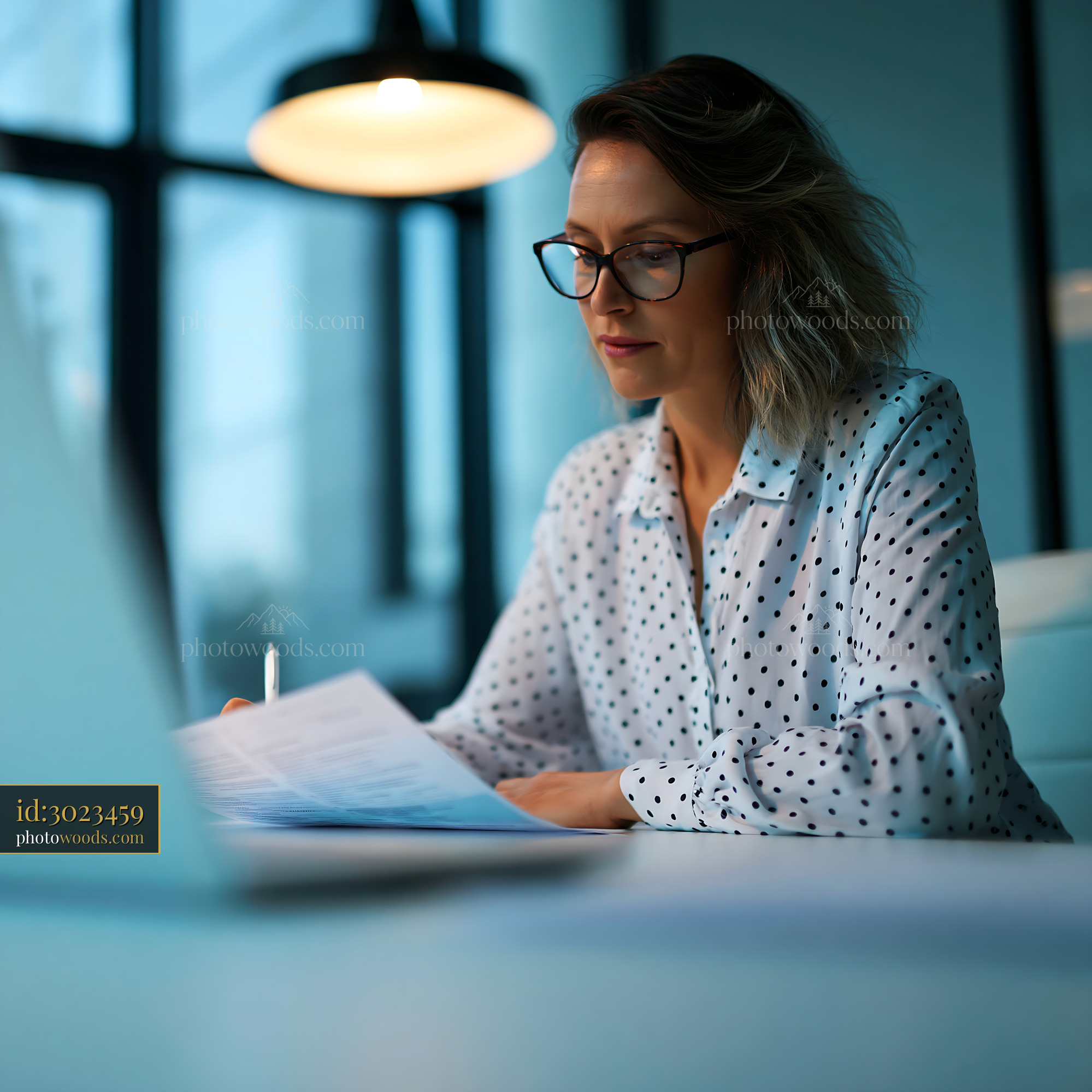 Tenant Reviewing Utility Bill Inside Bank at Night