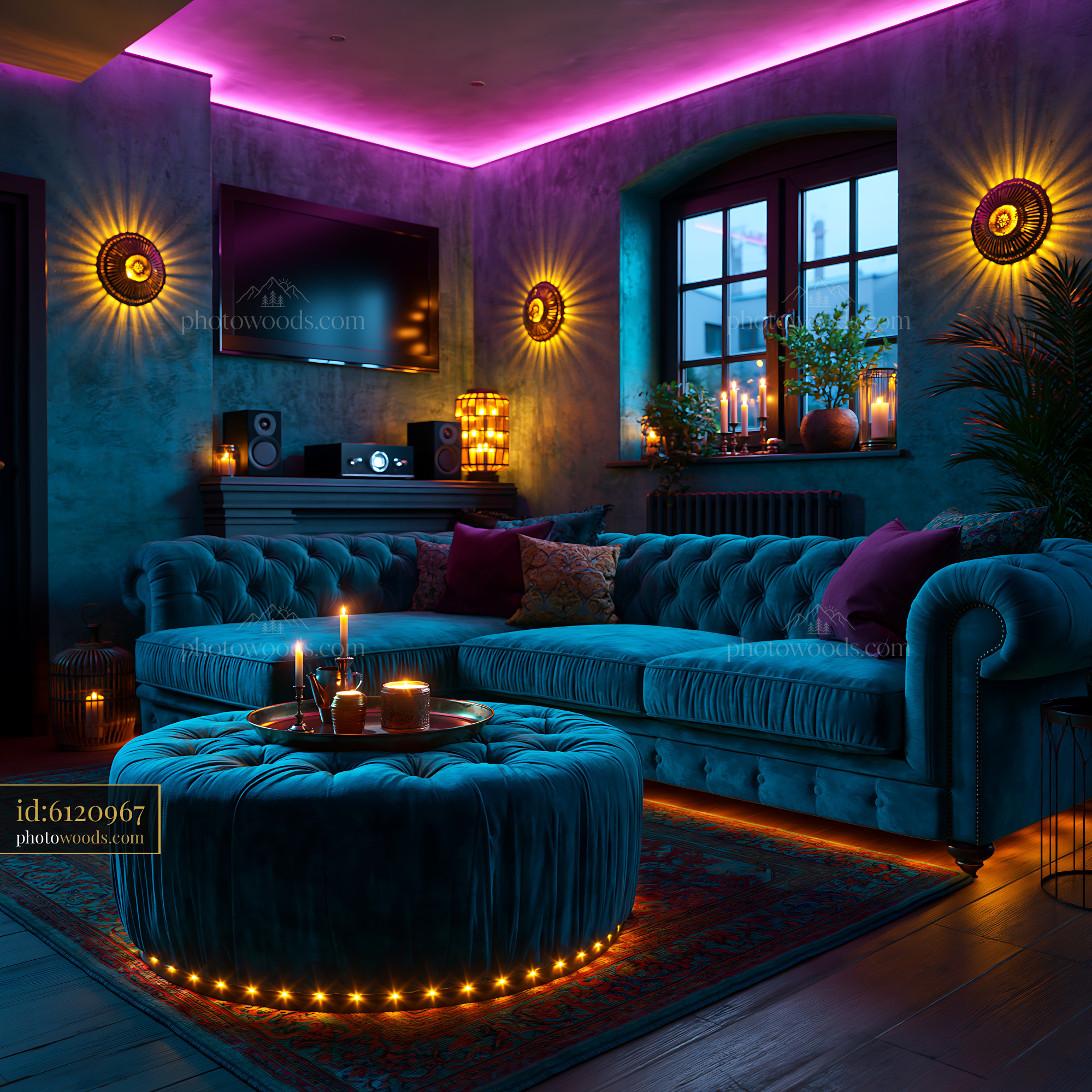 Home Cinema With Velvet Seating and Ambient Lighting in Modern Space