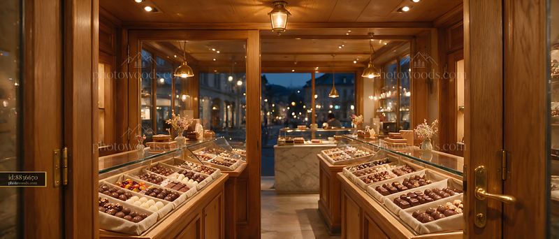 Swiss chocolate shop interior with assorted pralines