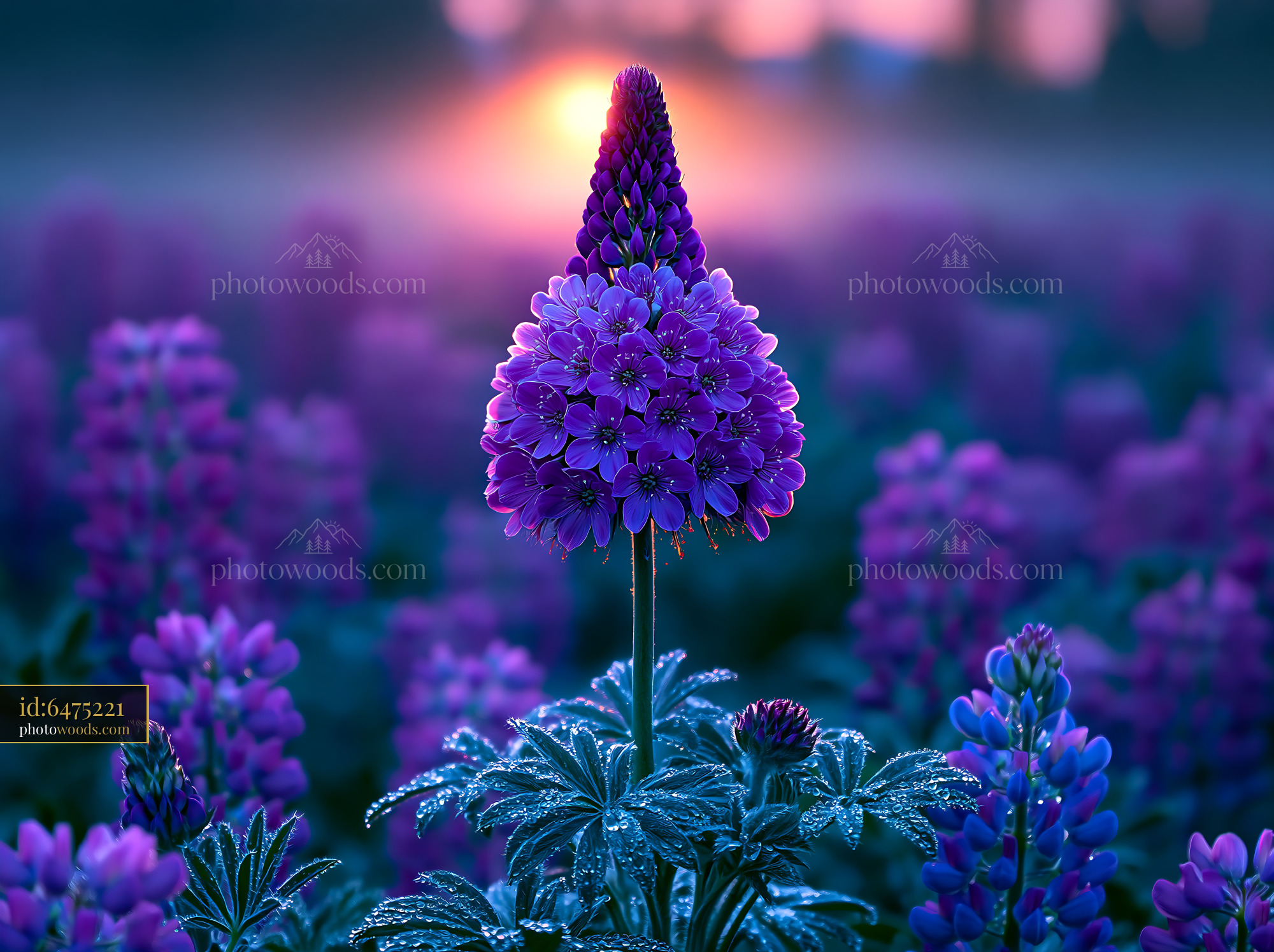 Purple Flowers Bloom at Sunrise on a Quiet Morning