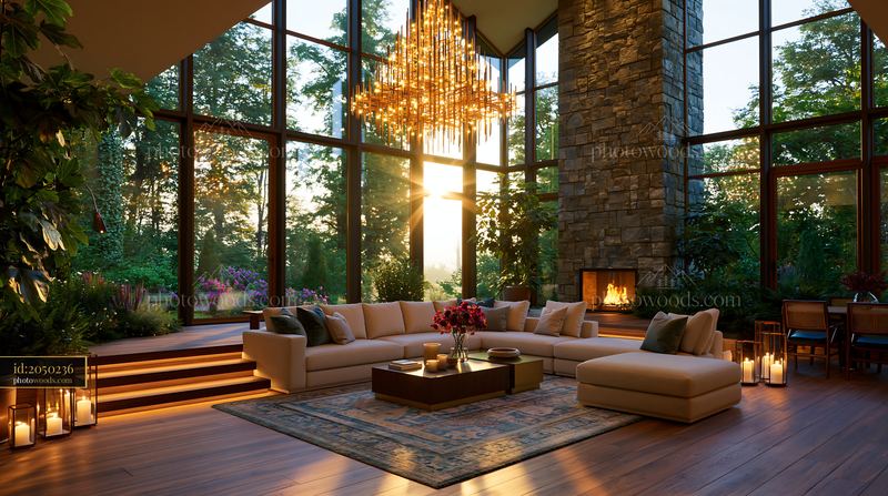 Contemporary Living Room With Sunken Seating and Large Windows