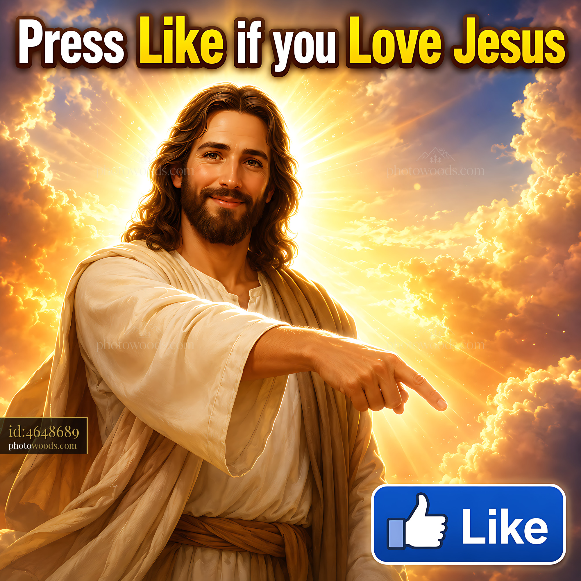 Jesus Points to the Sky With Light Shining Behind Him