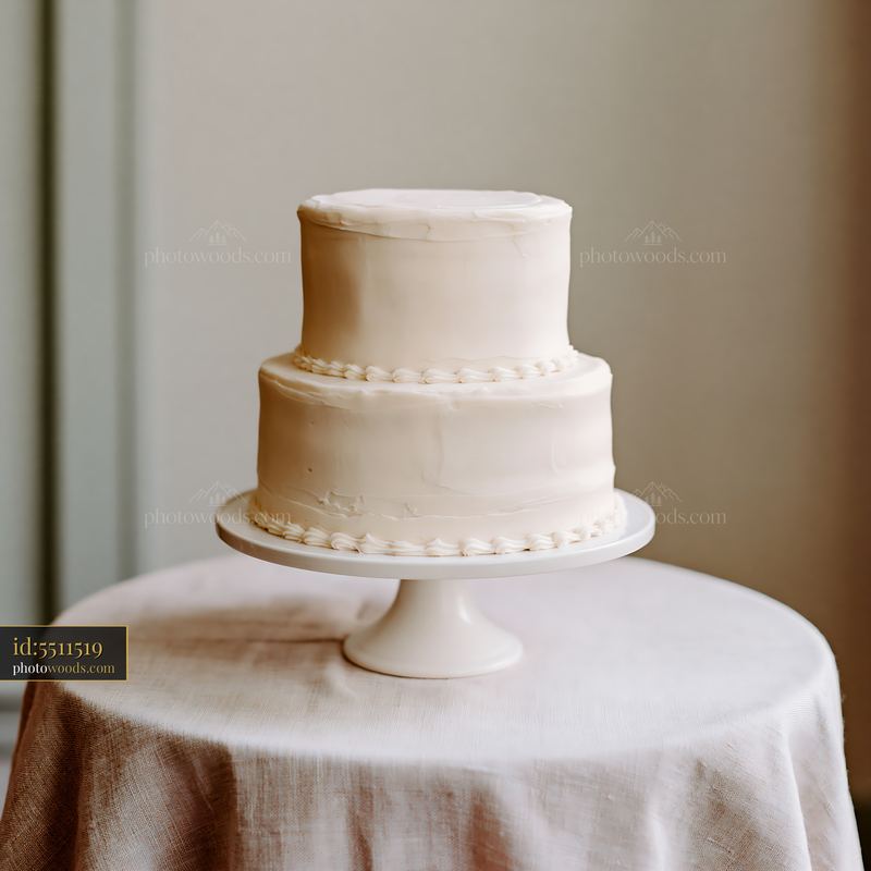 Minimalist White Two-Tier Wedding Cake on Neutral Background