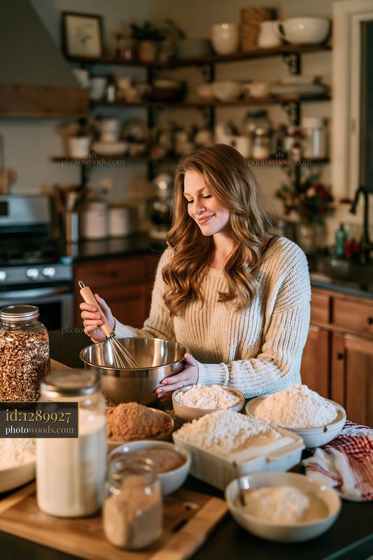 Woman Mixing Holiday Baking Ingredients in a Kitchen